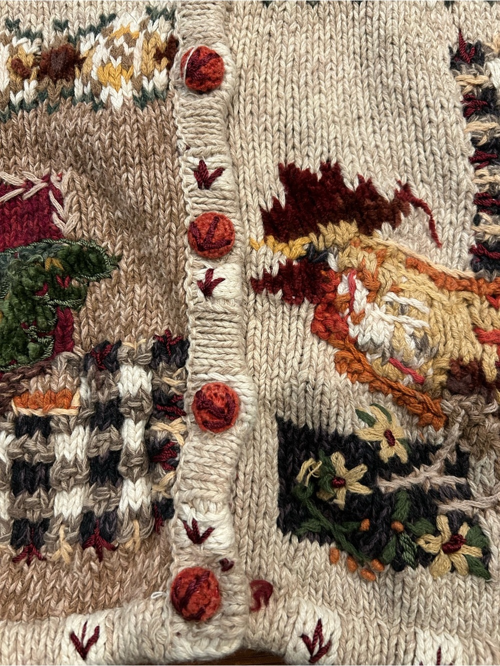 Cottage Core Sweater 90s Vintage Knit Chicken Fall Autumn Granny Cardigan Small - Picture 7 of 10